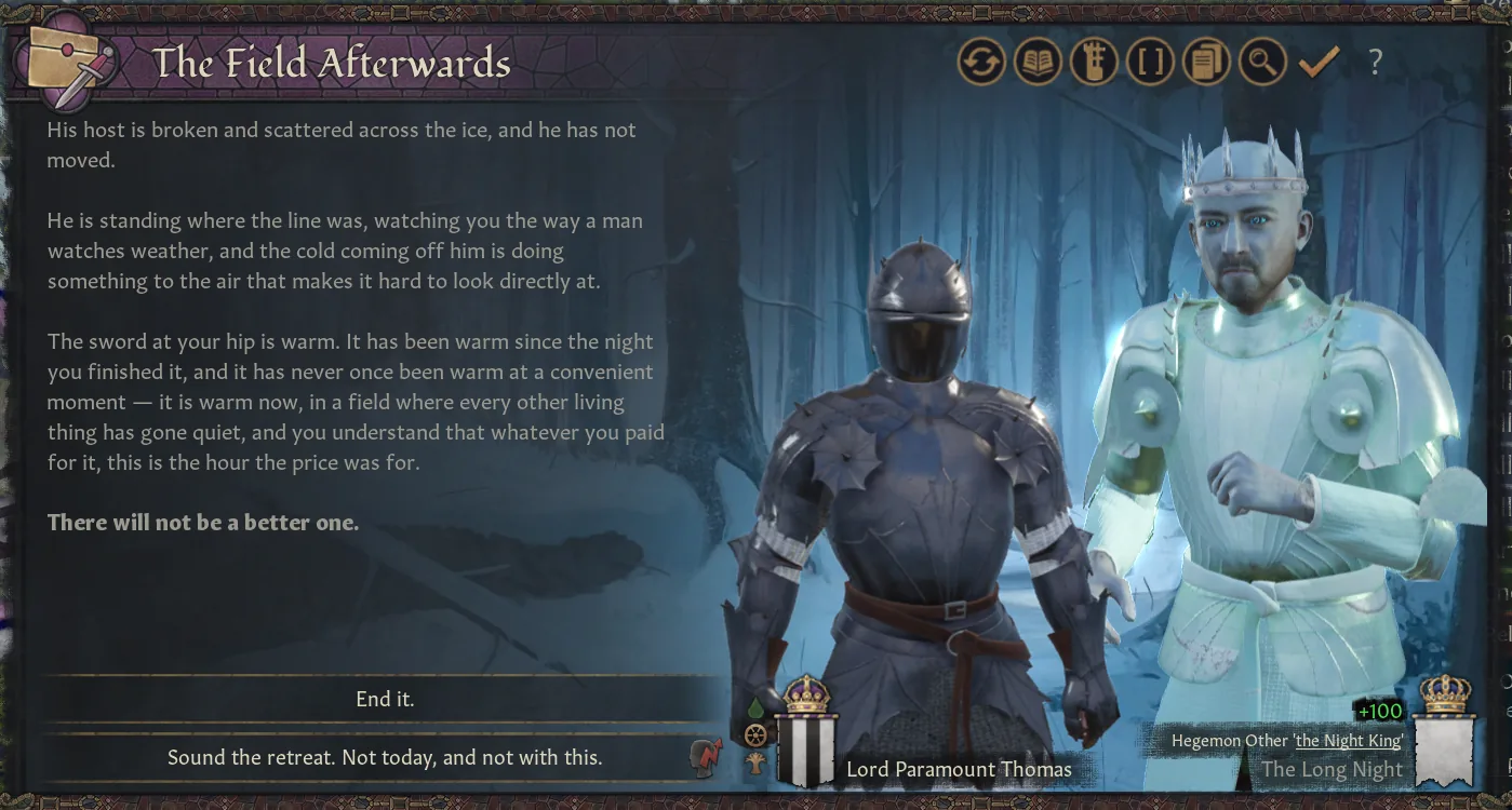 The moment the Night King falls in Crusader Kings III, ending the Long Night