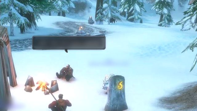 Two players sitting by a campfire in the snow in Dun Morogh, with a hunter's snow leopard pet nearby